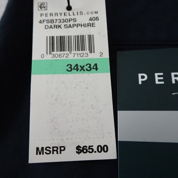 Perry Ellis Chino Pants Men's Size 34x34 Blue Slim Fit Stretch Spill Repellent - Picture 10 of 11
